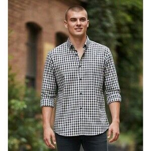 NWT Mizzen Main Leeward Performance Dress Shirt Mens S Plaid Button Up No Tuck